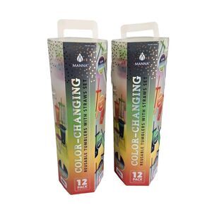 Manna Color-Changing Reusable On The Go Cups 12 Each 24 Total Tumbler Cup & Lids